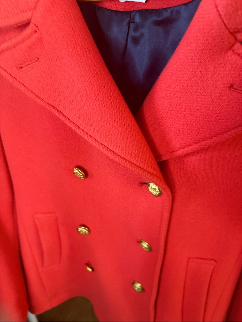 J. Crew Red Stadium Cloth Pea Coat with gold buttons PTP 19 length 28 size 8T